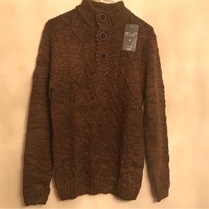 KIAN D MENS BROWN KNIT THREE BUTTON PULLOVER SWEATER